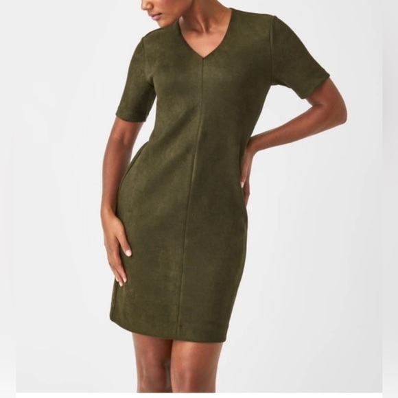 NWT Spanx Olive Green Faux Suede Dress size XS - Picture 1 of 8